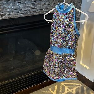 Sparkling Sequin Dance Costume with Blue Accents